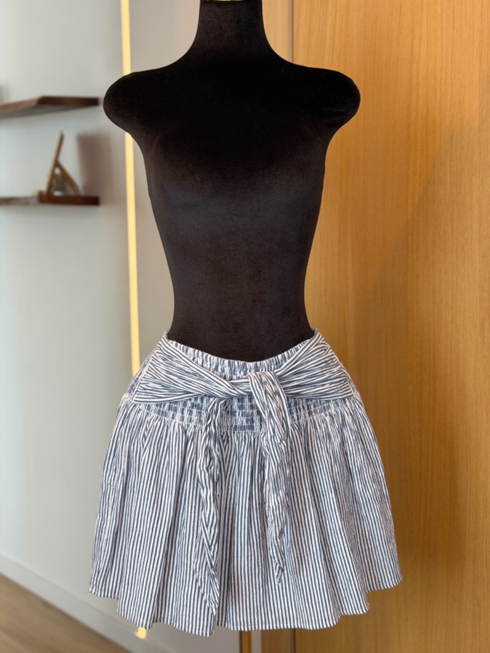 Club Monaco 100% Cotton Striped Mini Skirt with Tie Waist | Structured Chic Muse